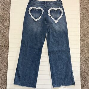 Ashley Mason Denim Jeans with Heart Lace   Accents